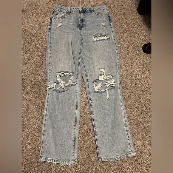 PacSun Mom Jeans Size 28 High Rise Distressed Light Wash Straight Leg - Picture 2 of 11